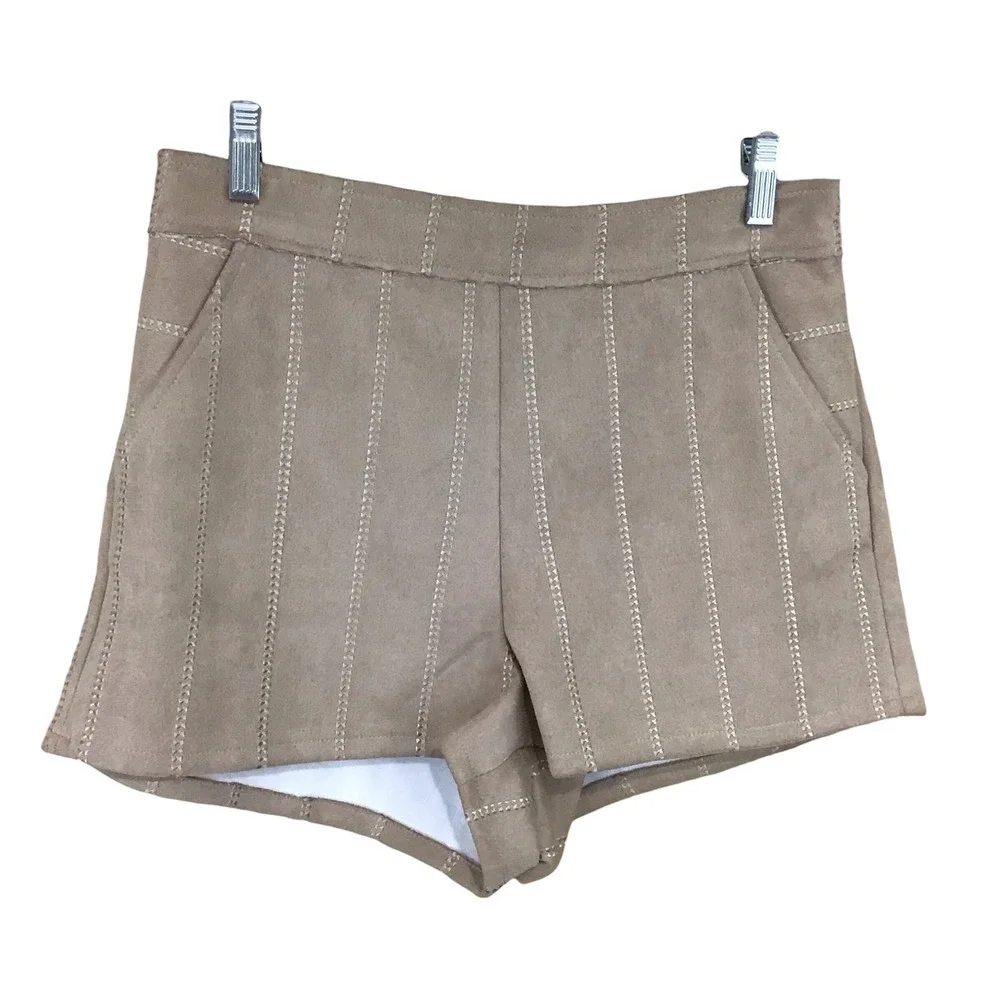 She + Sky Tan Faux‎ Suede High Waisted Shorts L